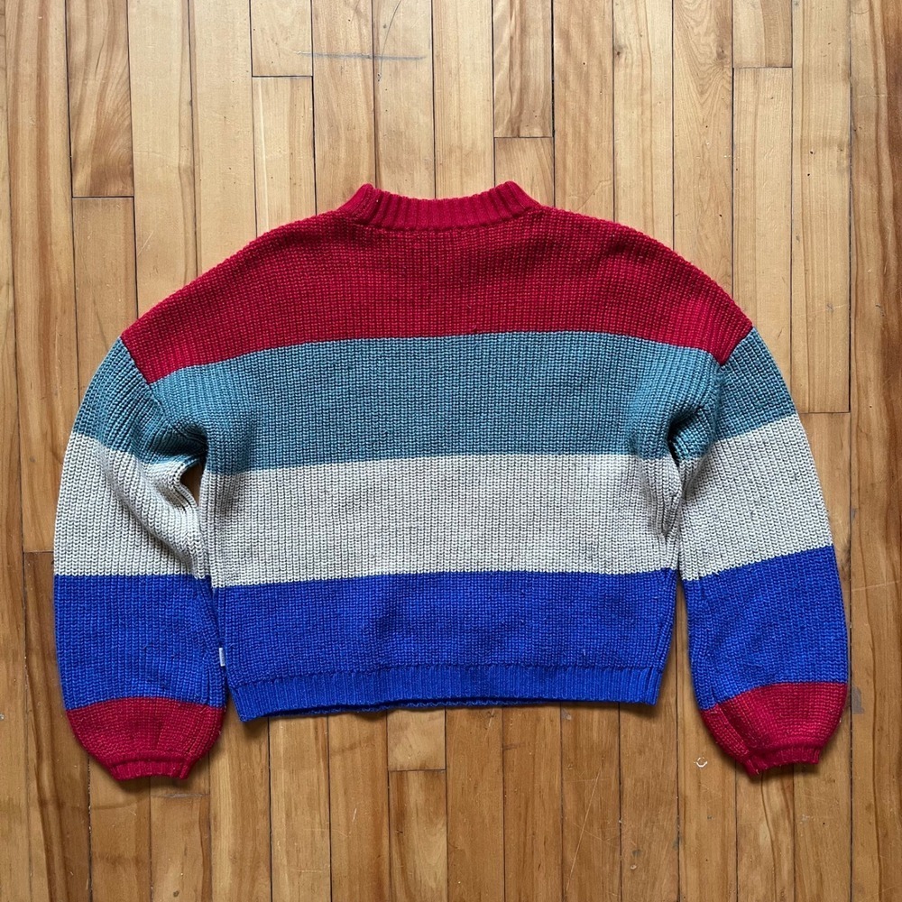 Brixton Striped Mock Neck Knit Sweater XS Red Blue Teal White Casual Boho - Picture 4 of 4